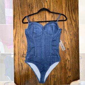 Fashion Nova Dark Blue Denim Corset Bodysuit